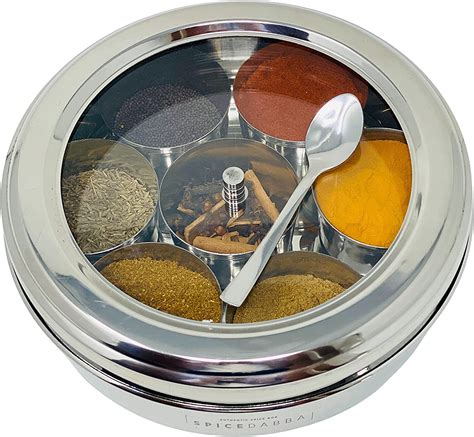 wooden or stainless steel indian spice box|indian spice tray.